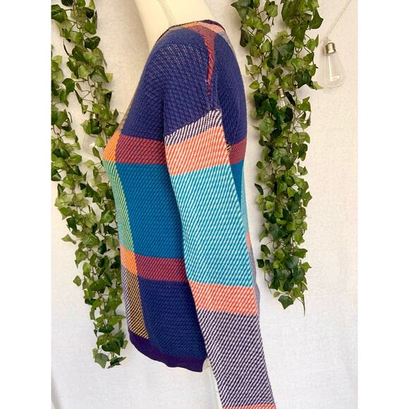 The Limited Purple Blue Orange Plaid Crew Neck Sweater Women’s size XS - Picture 8 of 12